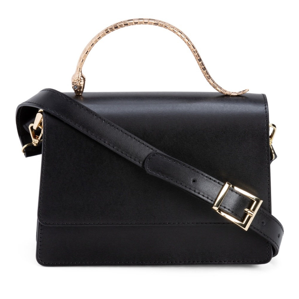 Divina Firenze Black & Gold Leather Snake Serpent Crossbody Handbag Purse | NWT
